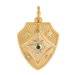Natural Emerald Pave Diamond Star Burst Designer pendant In 14k Yellow Gold