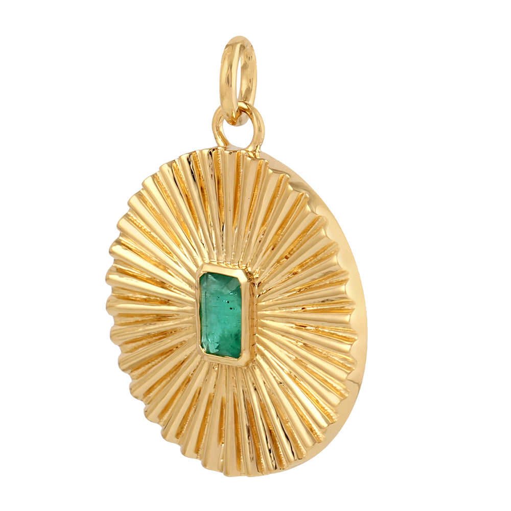 Baguette Cut Emerald Sunlight Pendant In 18k Yellow Gold For Gift