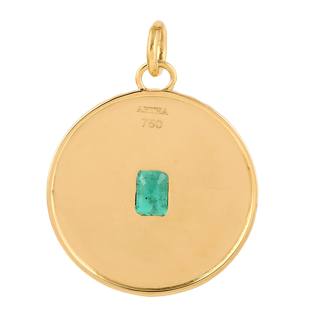 Baguette Cut Emerald Sunlight Pendant In 18k Yellow Gold For Gift