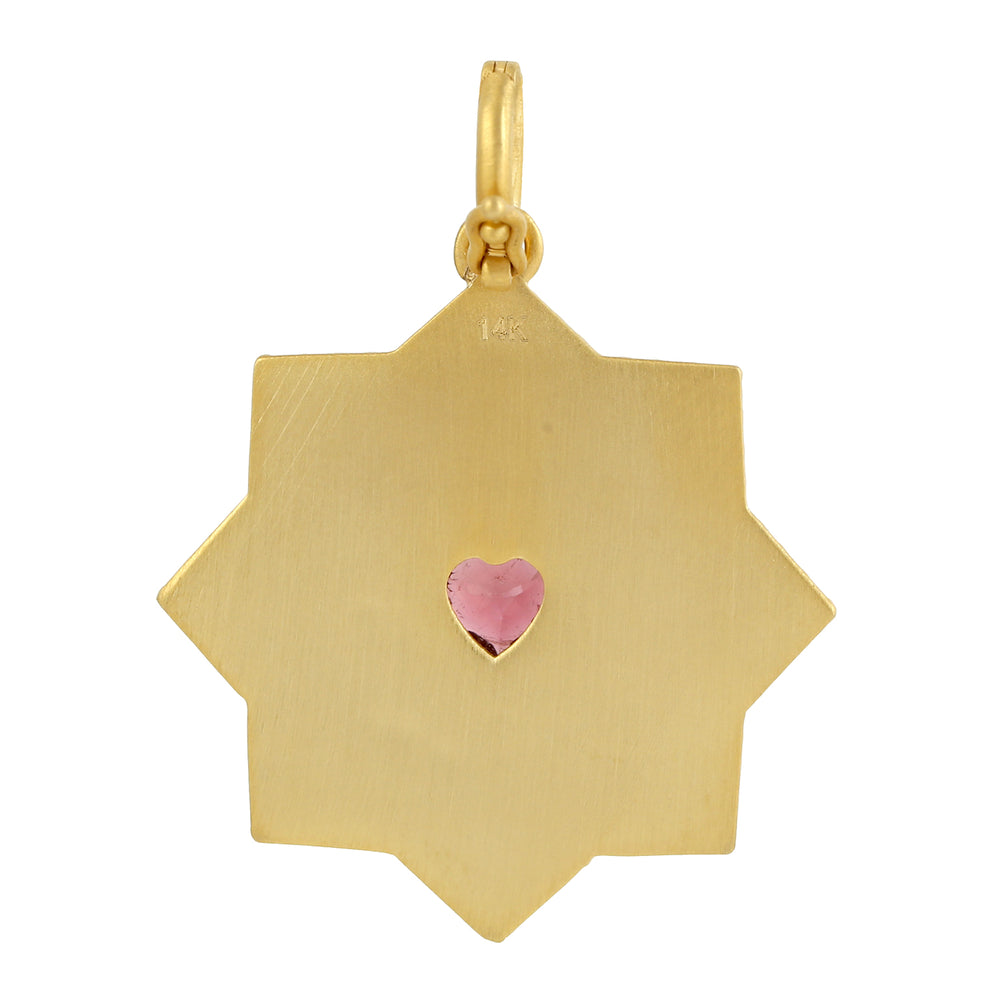 14k Yellow Gold Pave Diamond Heart Cut Tourmaline Pendant Women's Jewelry