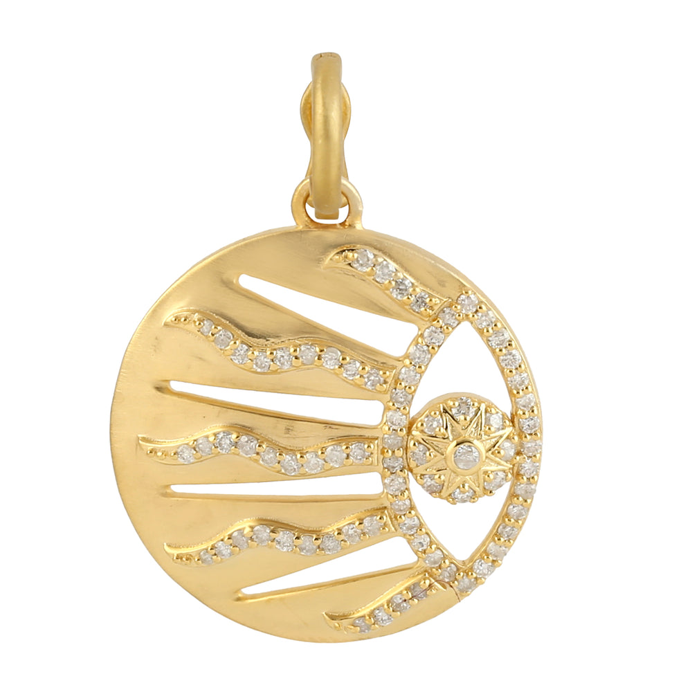 Natural Pave Diamond Sunrise Charm pendant In 14k Yellow Gold