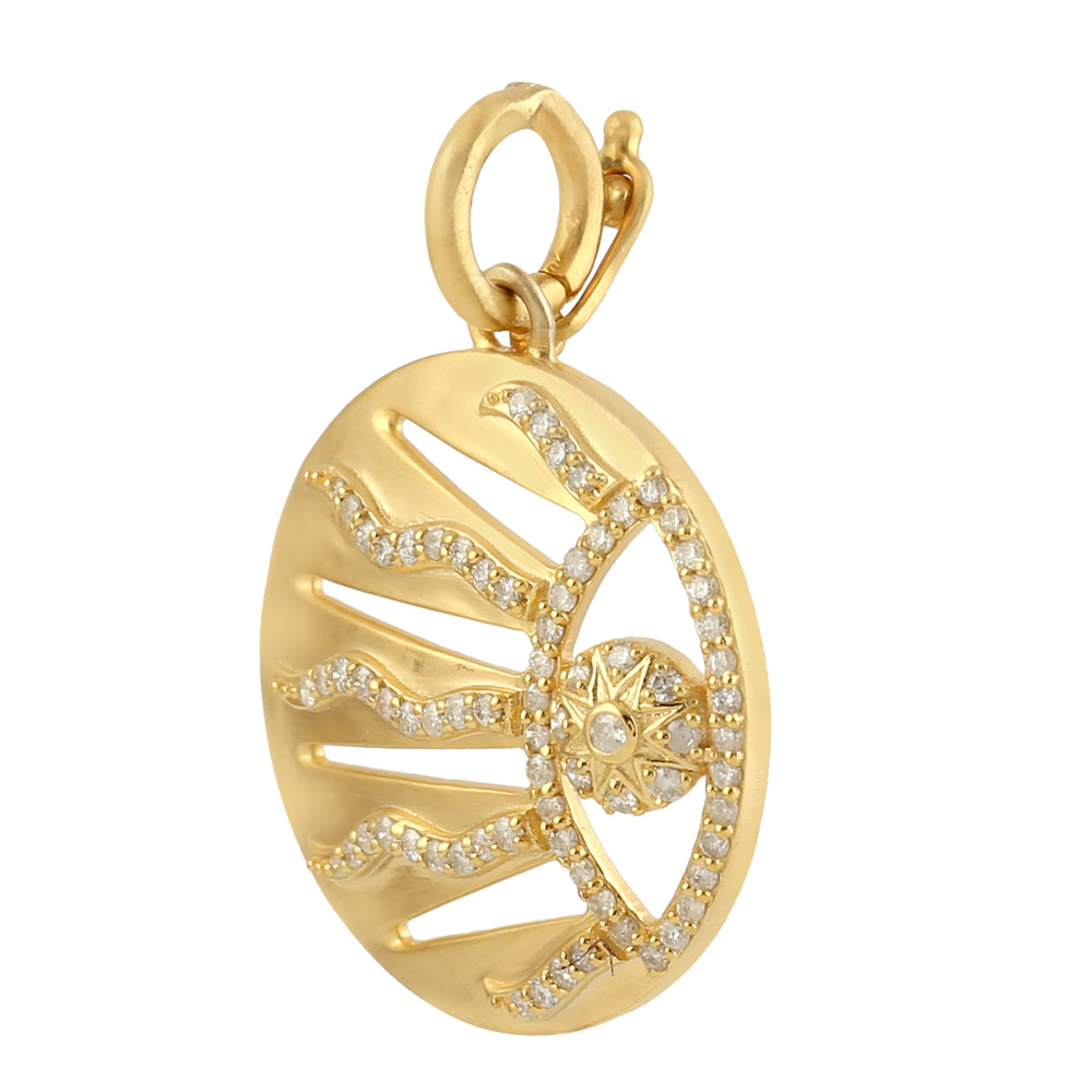 Natural Pave Diamond Sunrise Charm pendant In 14k Yellow Gold