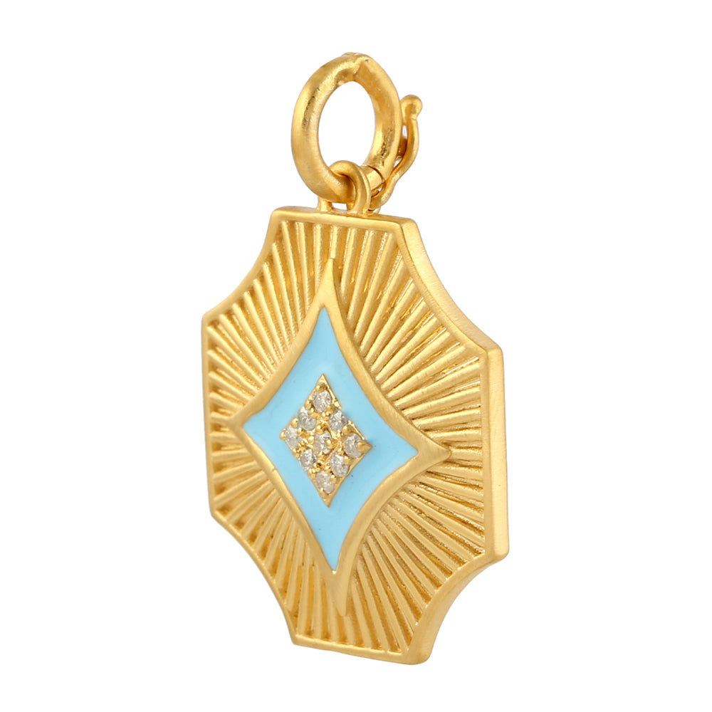 Soild 14k Yellow Gold Enamel Diamond Charm Pendant