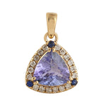 Trillion Tanzanite Pave Diamond Beautiful Pendant In 18k Yellow Gold Gift