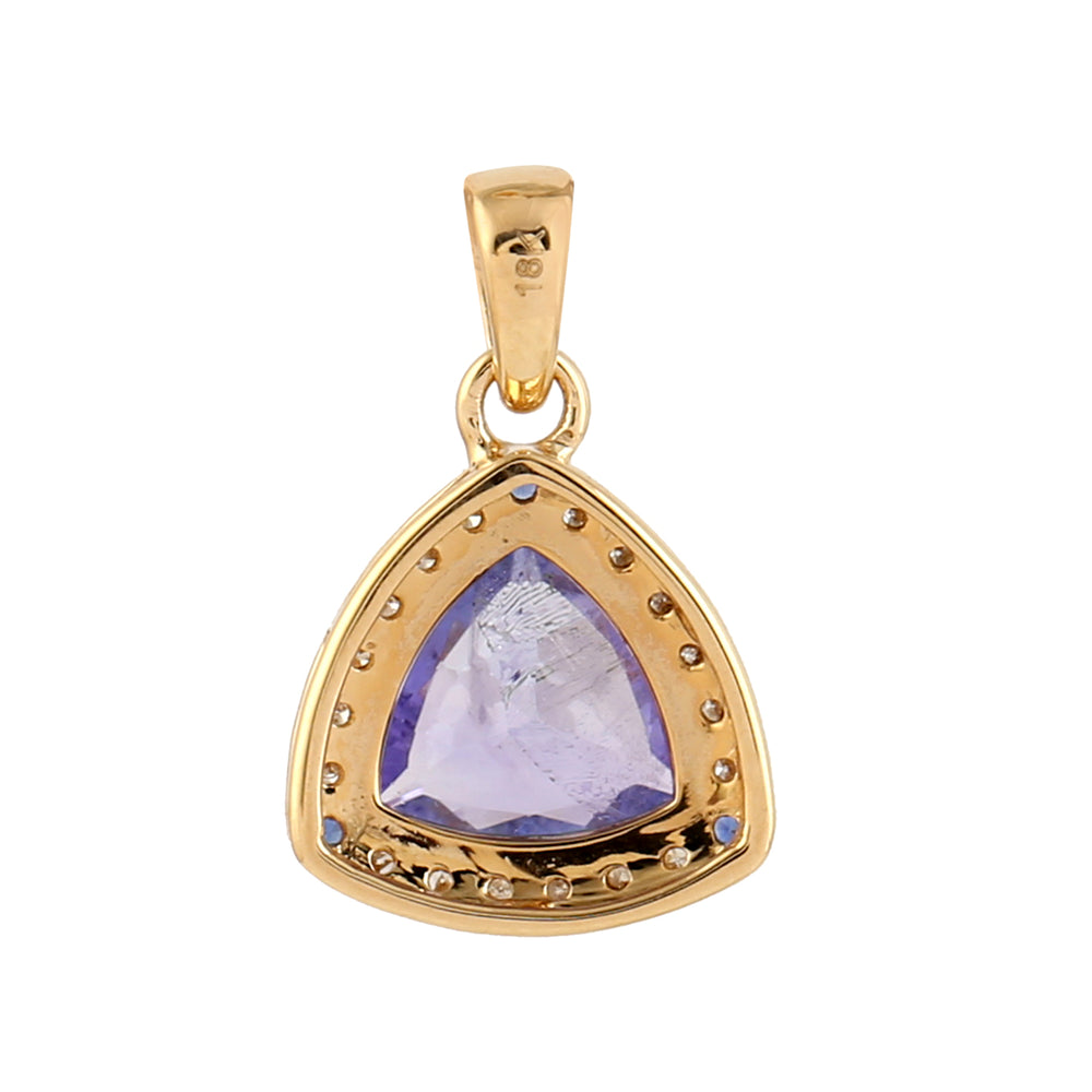 Trillion Tanzanite Pave Diamond Beautiful Charm Pendant In 18k Yellow Gold Gift