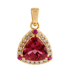 Trillion Ruby Pave Diamond Beautiful Pendant In 18k Yellow Gold Gift