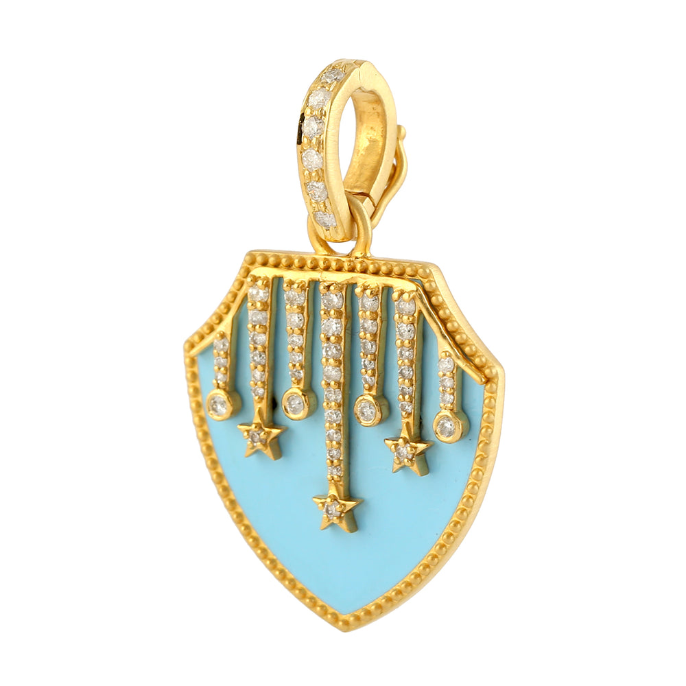 Handmade Natural Diamond Enamel Designer Pendant In 14k Gold