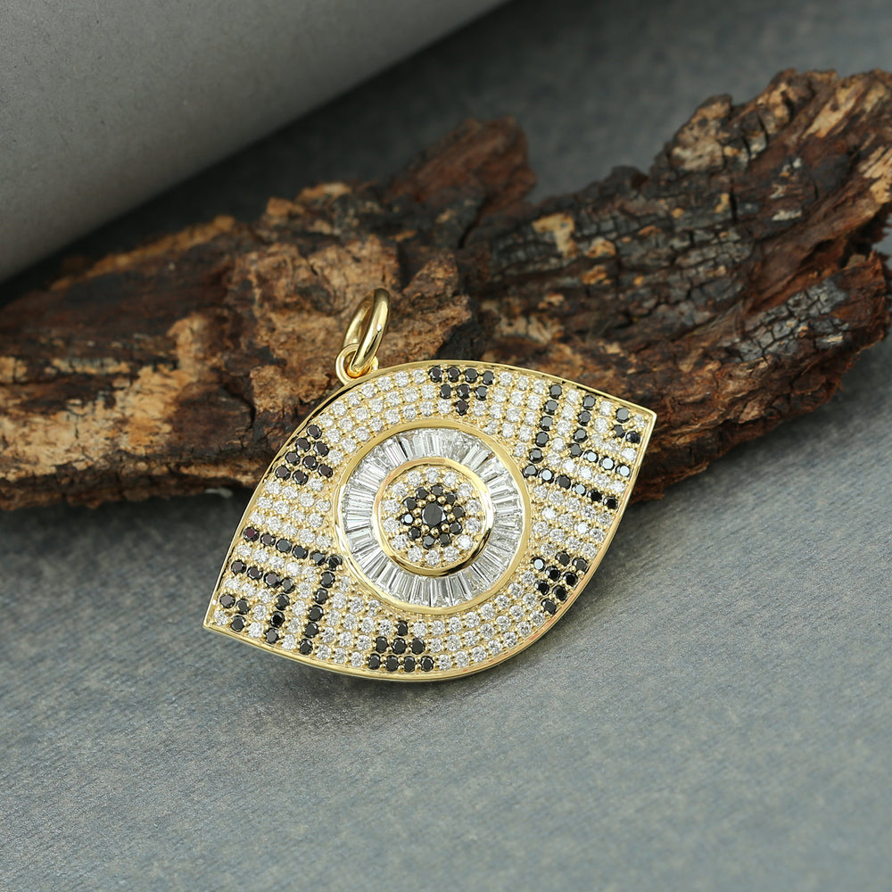Natural Black Diamond Evil Eye Charm Pendant For Gift In Yellow Gold