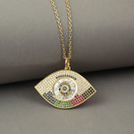 Baguette Diamond Multi Sapphire Gemstone Evil Eye Charm Pendant In 14k Yellow Gold