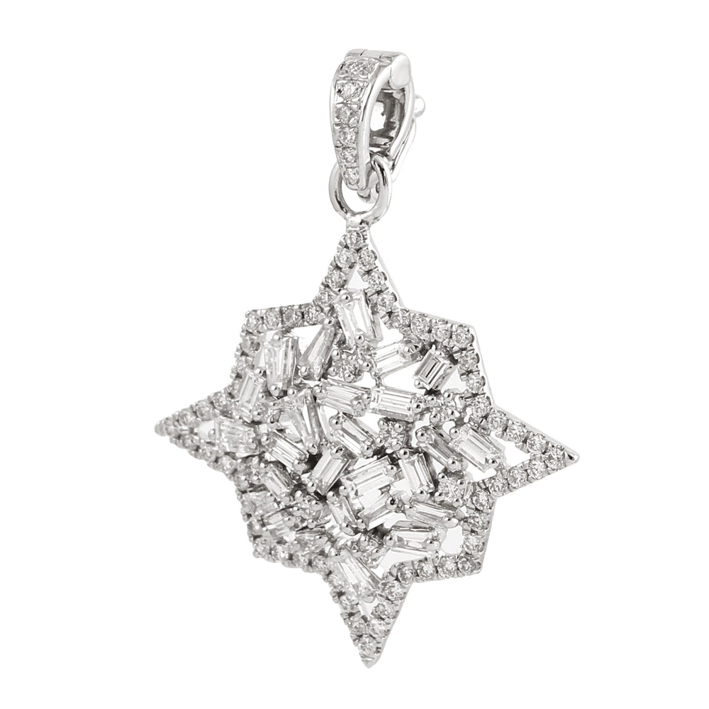 Natural Baguette Diamond Star Pendant For Her In 18k White Gold