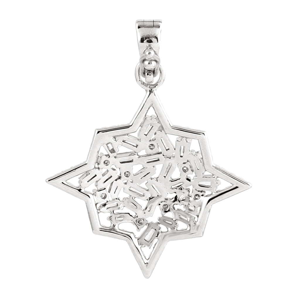 Natural Baguette Diamond Star Pendant For Her In 18k White Gold