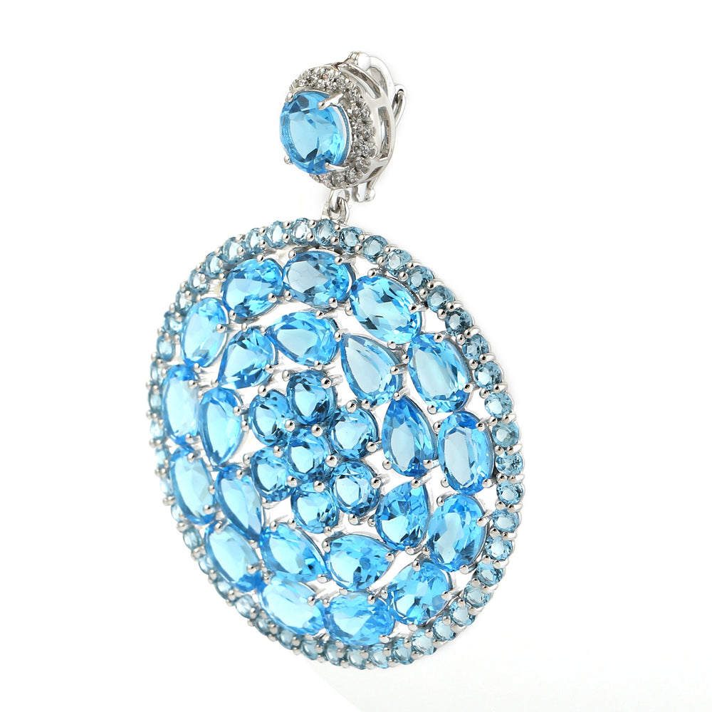 Blue Topaz Gemstone Pave Diamond Designer Pendant In 18k White Gold