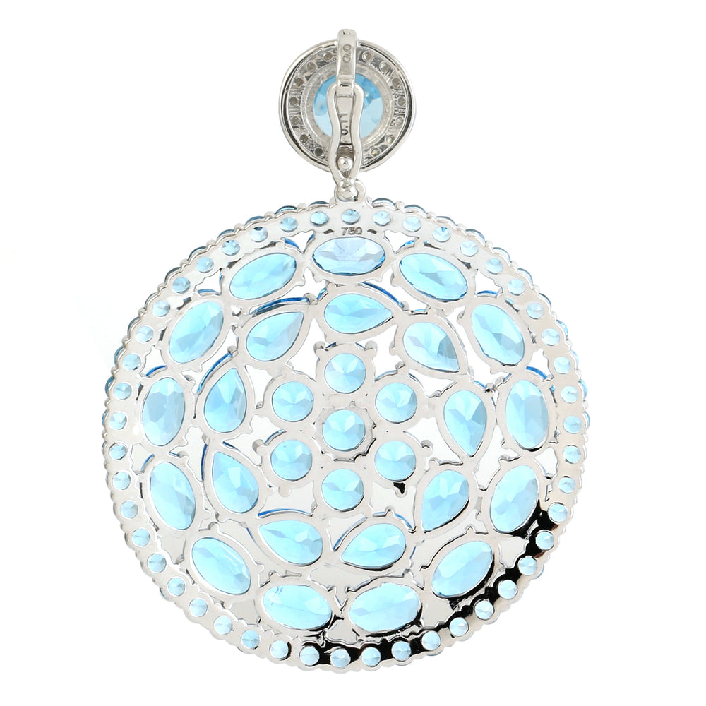 Blue Topaz Gemstone Pave Diamond Designer Pendant In 18k White Gold
