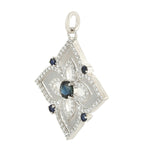 Blue Sapphire Diamond Designer Floral Design Pendant In 18k White Gold