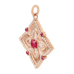 Ruby Diamond Designer Floral Design Pendant In 18k Rose Gold