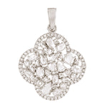 Natural Rose Cut Diamond Clovers Design Pendant Gift For Her In 18k White Gold