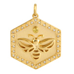 Handcarved 14k Yellow Gold Yellow Sapphire Diamond Honeybee Pendant