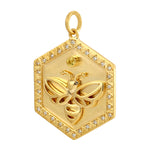 Handcarved 14k Yellow Gold Yellow Sapphire Diamond Honeybee Pendant