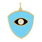 Natural Diamond Enamel Trillion Evil Eye Pendant In 14k Yellow Gold