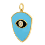 Natural Diamond Enamel Trillion Evil Eye Pendant In 14k Yellow Gold