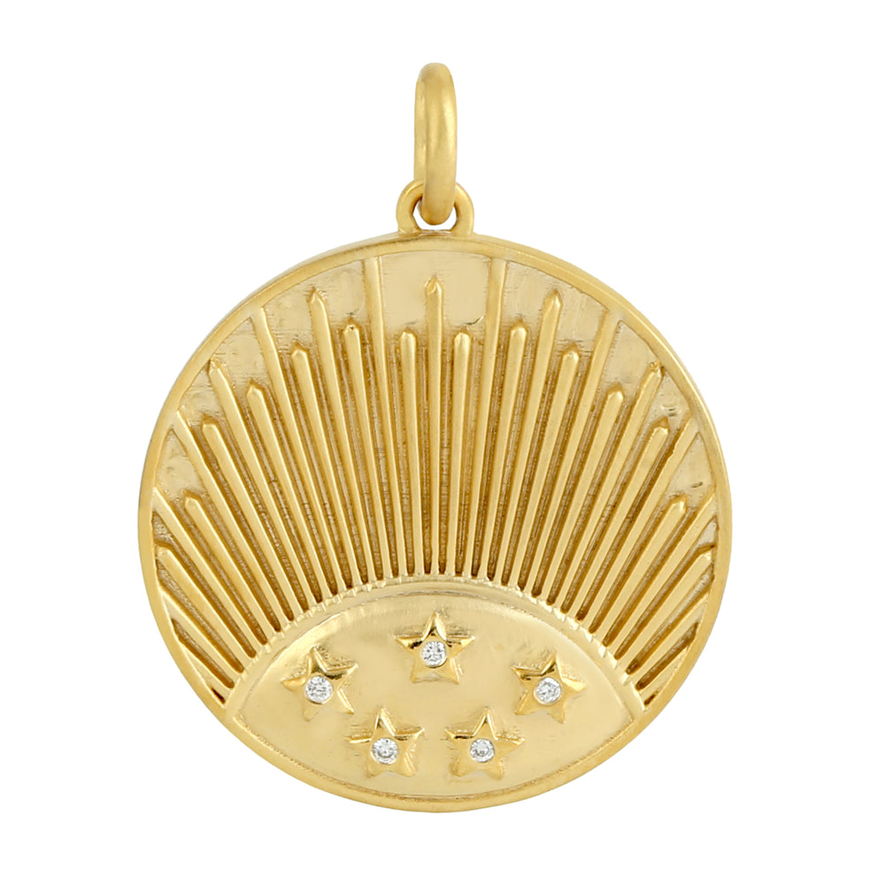Pave Diamond Sun Light With Star Pendant In 14k Yellow Gold For Gift