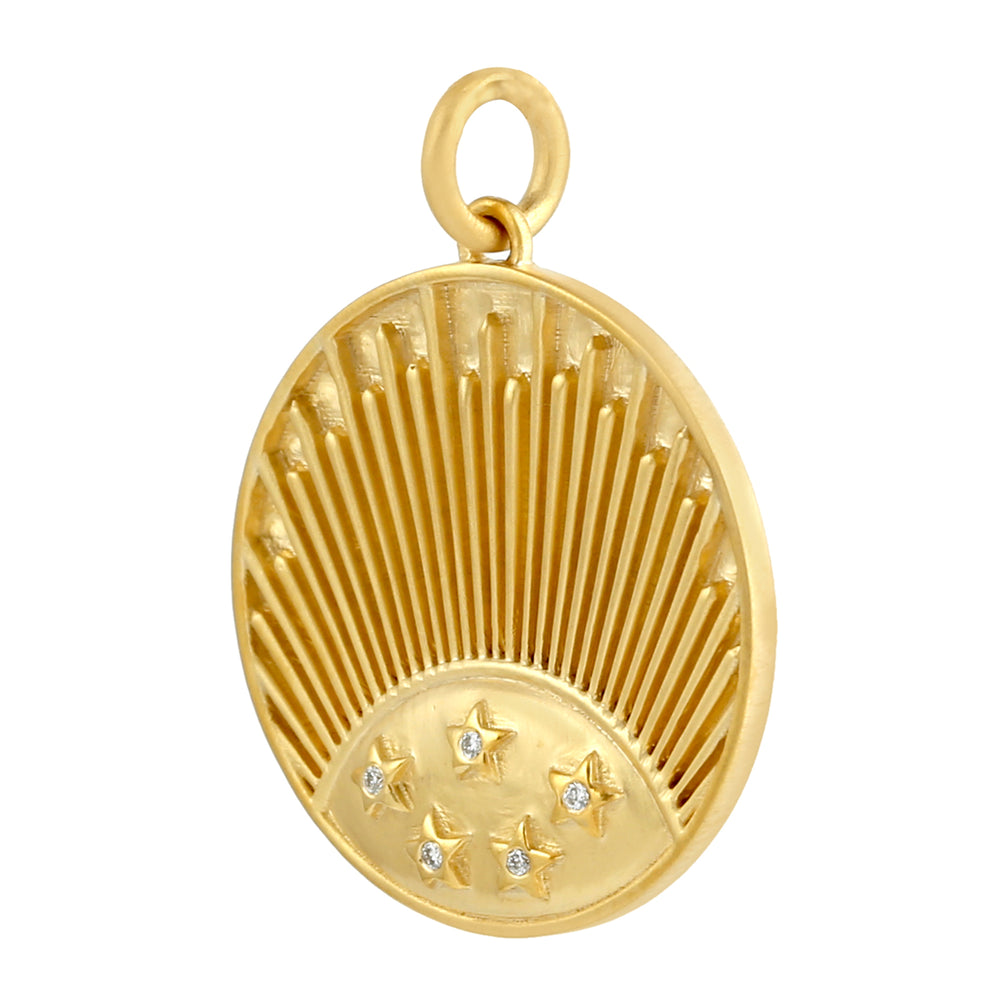 Pave Diamond Sun Light With Star Pendant In 14k Yellow Gold For Gift