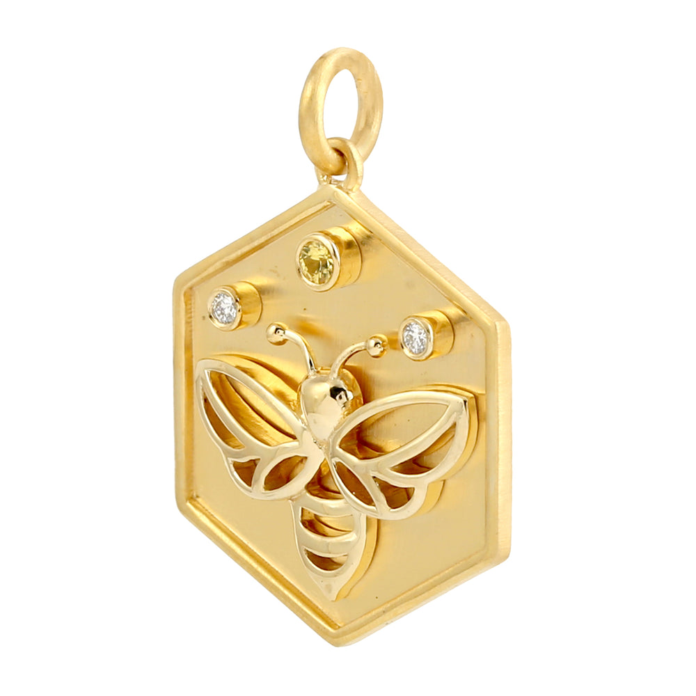 14k Yellow Gold Bezel Set Yellow Sapphire Diamond Honeybee Pendant