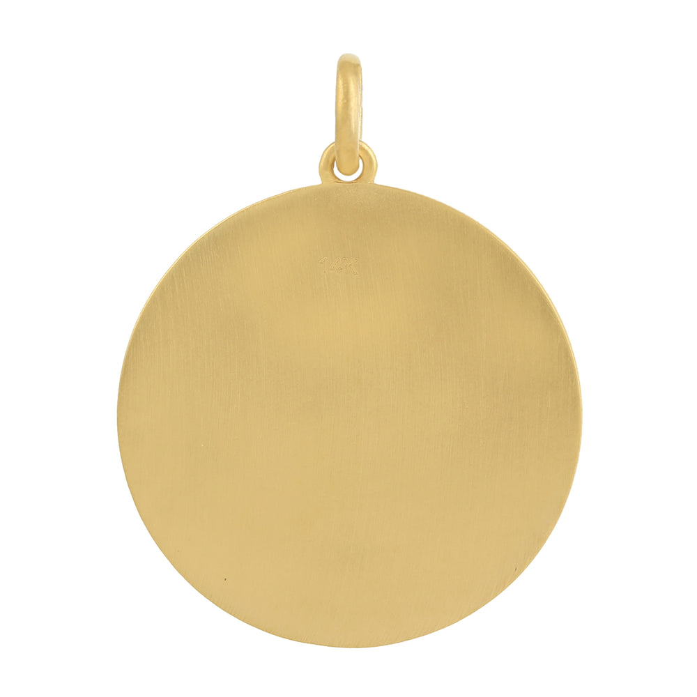 Bezel Set Emerald Pave Diamond Sun And Star Pendant In 14k Yellow Gold