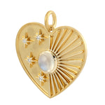 Natural Moonstone Diamond Carved Star Heart Pendant In 14k Gold