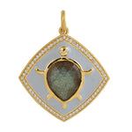 Labradorite Diamond Turtle Pendant In 14k Yellow Gold For Gift