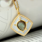 Labradorite Diamond Turtle Pendant In 14k Yellow Gold For Gift