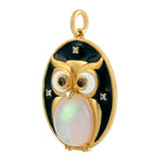 Opal Ethopian Quartz Diamond Owl Pendant In 14k Yellow Gold Jewelry