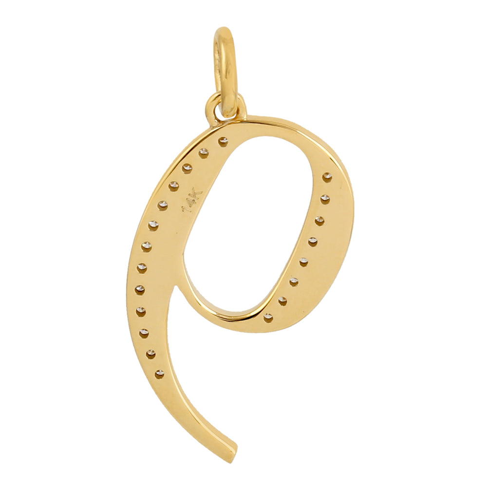 Natural Diamond Pave "9" Initial Numeric Pendant Jewelry In 14k Yellow Gold