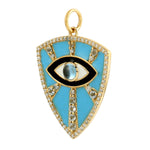 Natural Topaz Diamond Evil Eye Enamel Trillion Pendant 14k Gold