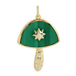 Beautiful Malachite Diamond Mushroom Pendant 14k Gold