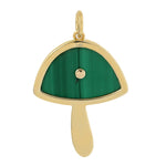 Beautiful Malachite Diamond Mushroom Pendant 14k Gold