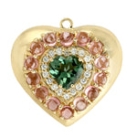 Natural Tourmaline Diamond 14k Yellow Gold Heart Charm Pendant Love Gift