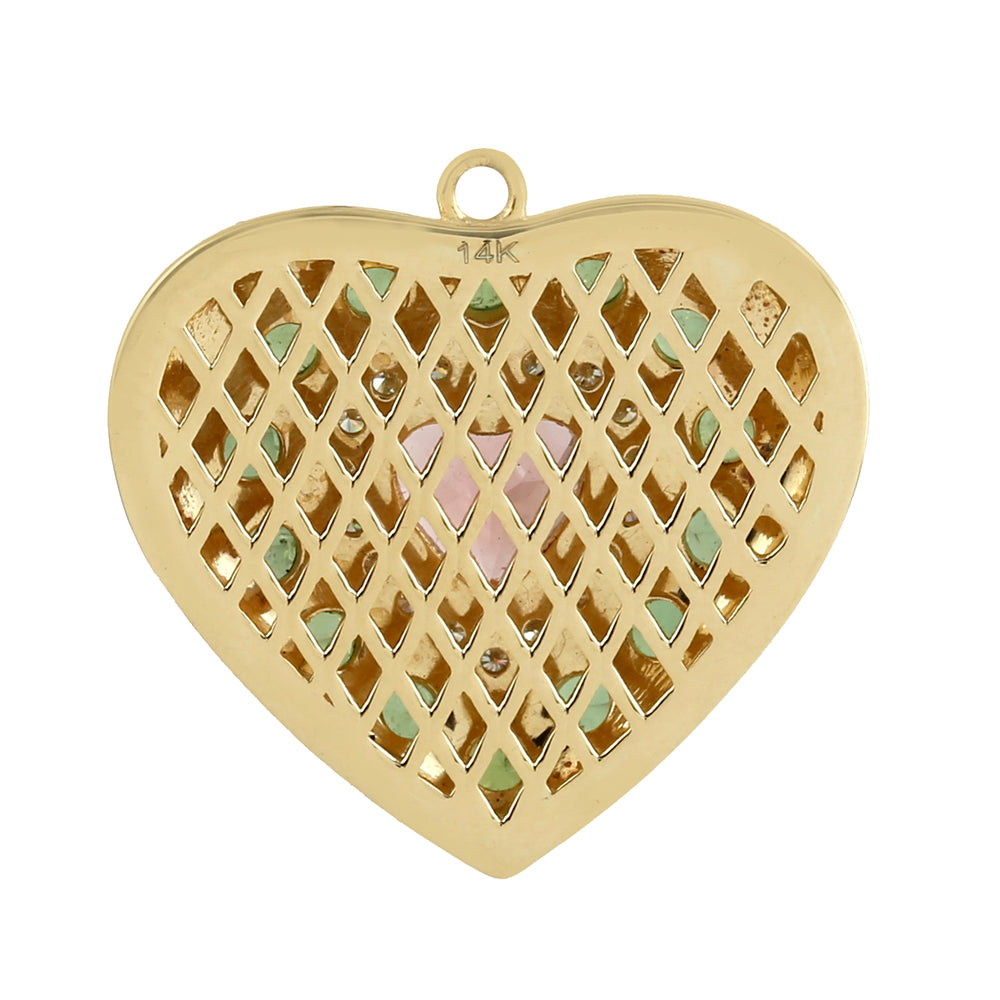 Multi Tourmaline Pave Diamond In 14k Yellow Gold Heart Pendant Love Gift For Her