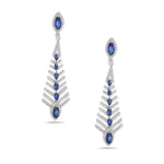 Pave Diamond Sapphire Leaf Design Drop Danglers In 18k White Gold For Sale