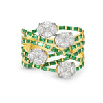 Marquise Diamond Emerald Cross Over Design Wedding Band Ring In Yellow Gold For Sale