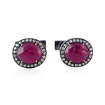 18kt Gold Pave Diamond Natural Ruby Cufflink 925 Sterling Silver Jewelry