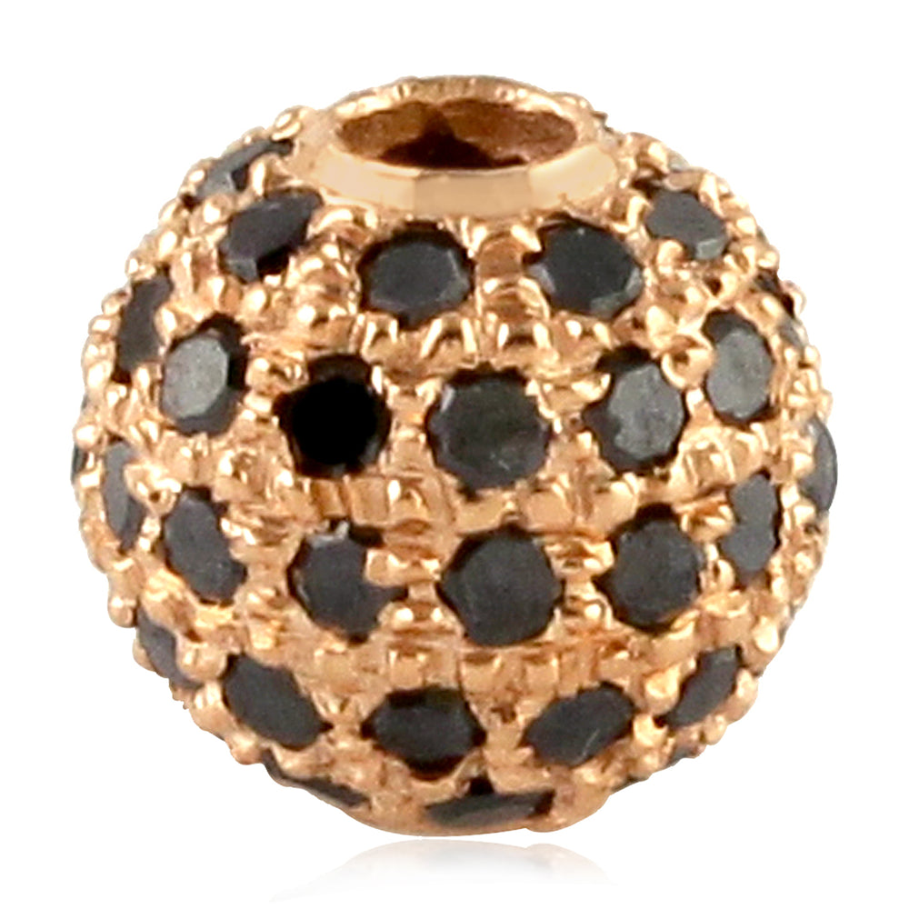 Natural Black Diamond Pave Bead Ball Jewelry Making Accessory In 18k Rose Gold