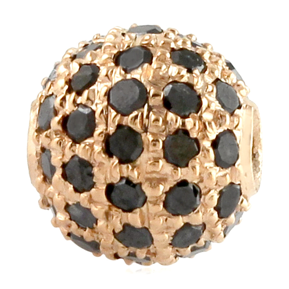 Natural Black Diamond Pave Bead Ball Jewelry Making Accessory In 18k Rose Gold