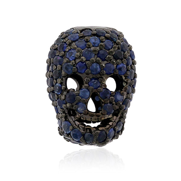 Gift 2.45ct Blue Sapphire 925 Sterling Silver Skull Spacer Finding Gift