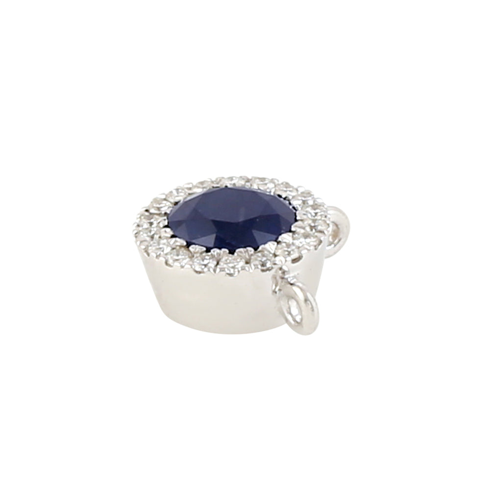 Blue Sapphire Pave Diamond Minimalist Finding Charm in 18k White Gold