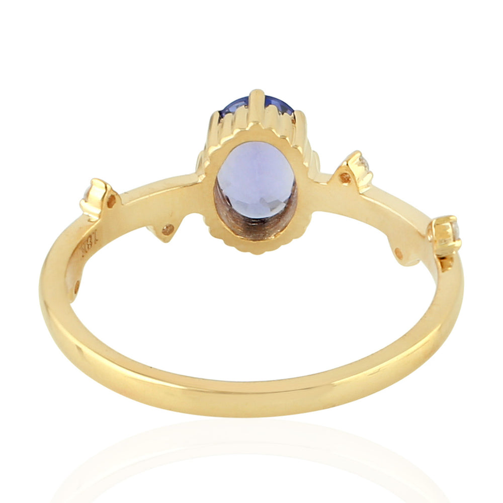 10k Yellow Gold Oval Tanzanite Prong Diamond Designer Ring