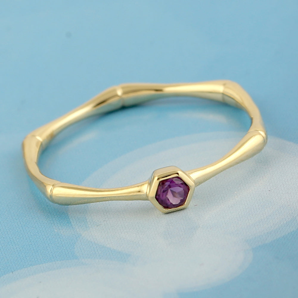 10k Yellow Gold Amethyst Gemstone Band Ring Jewelry For Women's