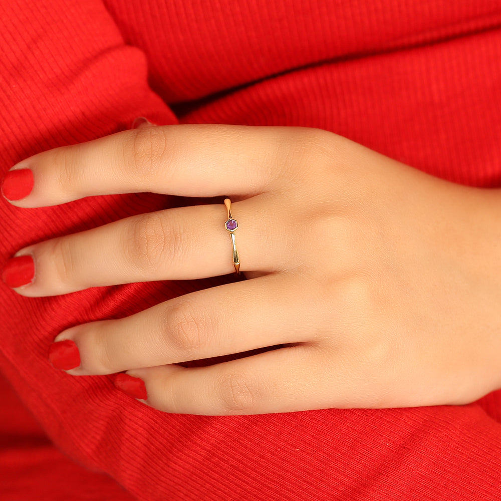 10k Yellow Gold Amethyst Gemstone Band Ring Jewelry For Women's