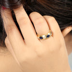 18k Yellow Gold Diamond Sapphire Band Ring Handmade Jewelry