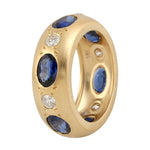 18k Yellow Gold Diamond Sapphire Band Ring Handmade Jewelry